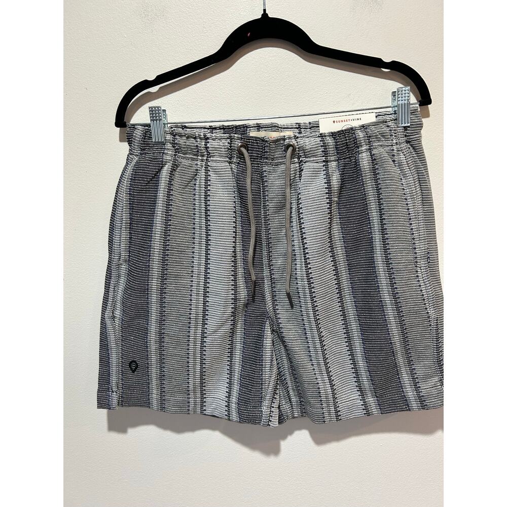 Sunset X Vine striped shorts mens M blue tones elastic waist tropical beachy